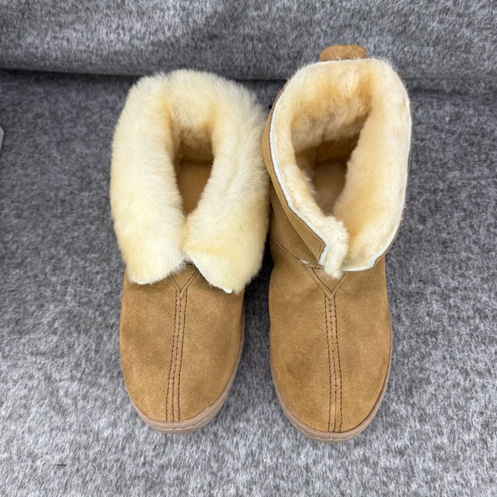 ✅Women's 7 Minnetonka Sheepskin Ankle Boot Golden Tan Slippers 3351 Moccasins - Picture 5 of 14